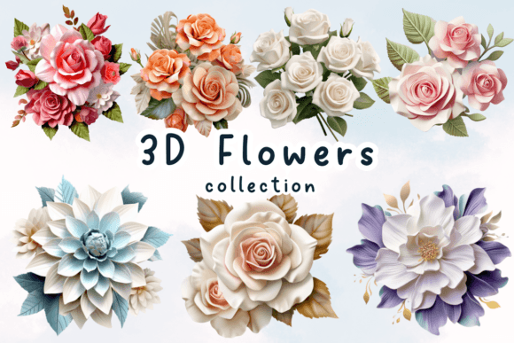 3D Flowers Clipart PNG