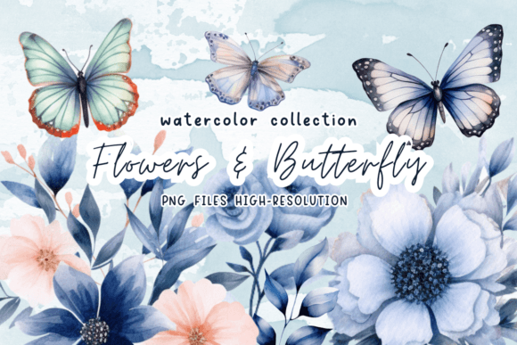 Butterflies Flowers Watercolor Graphics