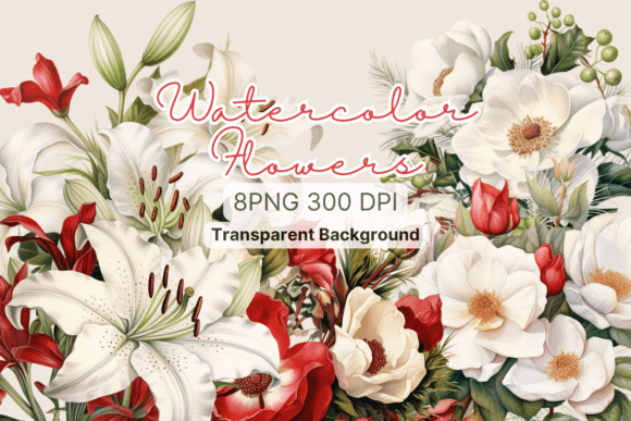 Christmas Flowers Watercolor Clipart Graphics