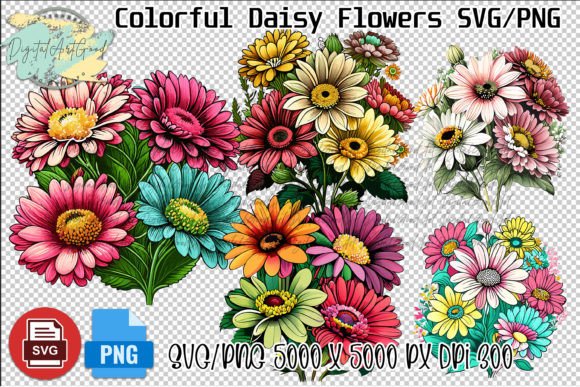 Colorful Daisy Flowers SVG PNG for Branding