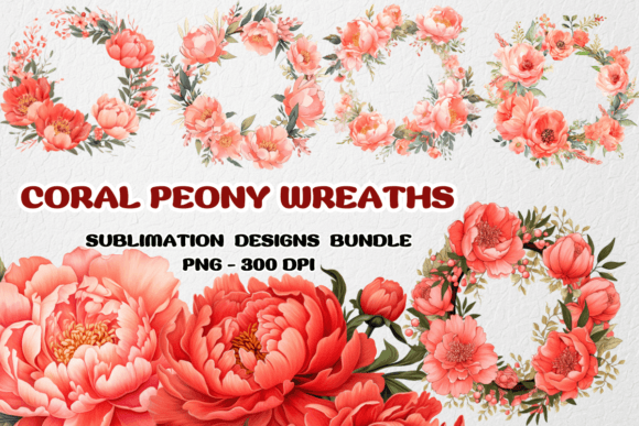 Coral Peony Wreaths Graphics for Local Branding