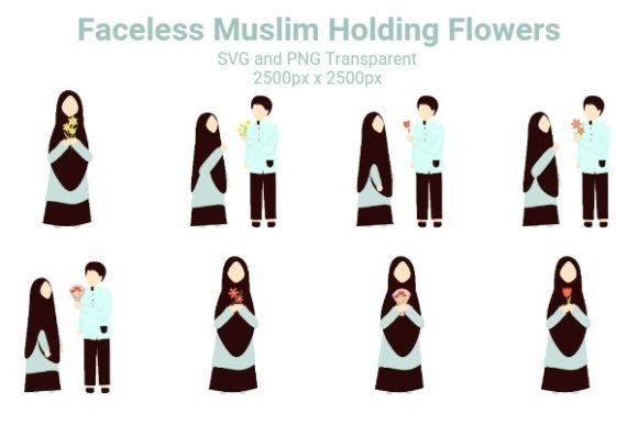 Faceless Muslim Holding Flowers - A Versatile Graphic Illustration