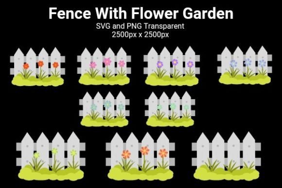 Fence with Flowers Garden Graphics for Editorial and Web Design