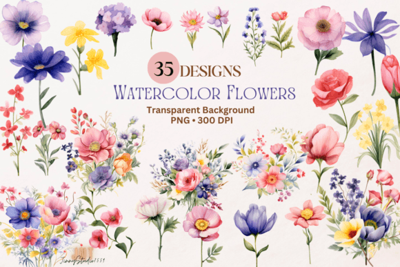 Floral Clipart Watercolor Graphics for Branding