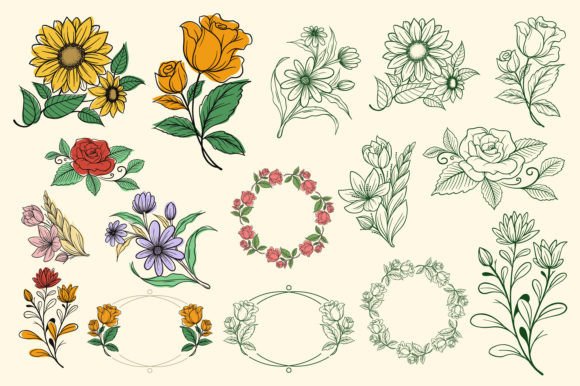 Flowers and Frame Vector Set for Modern Branding