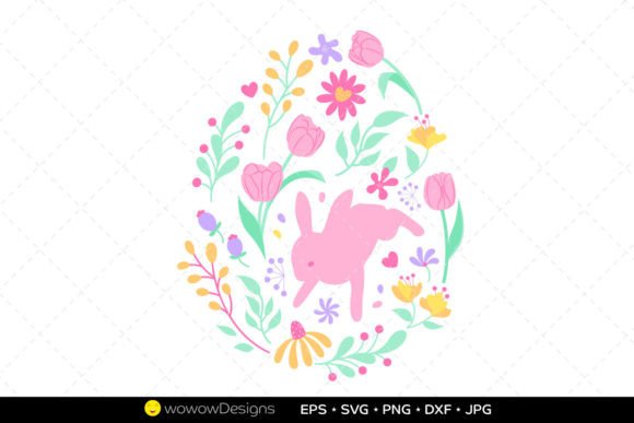 Flowers and Rabbit in Oval Shape Graphics for Editorial Use