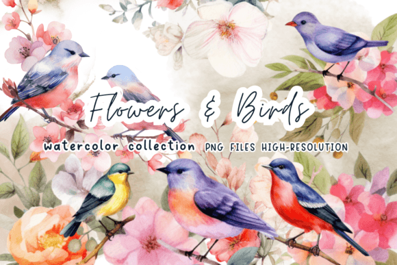 Flowers Birds Watercolor Sublimation Graphics