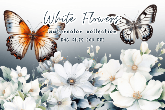 Flowers White Watercolor Graphics for Editorial Design