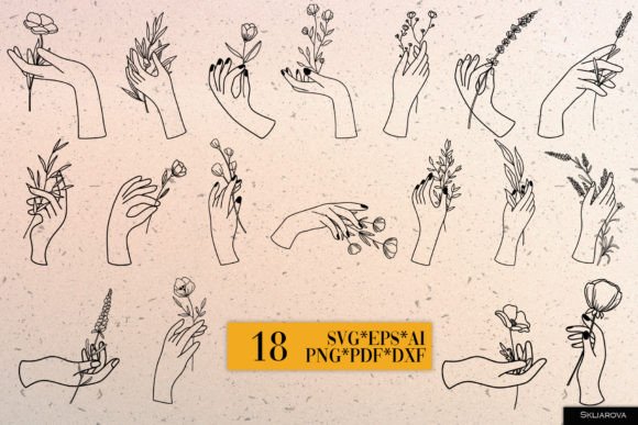 Hands with Flowers Graphics for Crafting