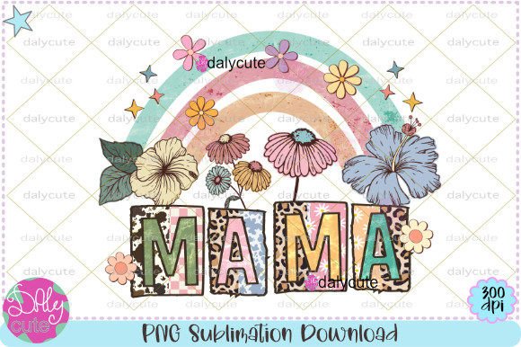 Mama Retro Rainbow Boho Flowers Graphics