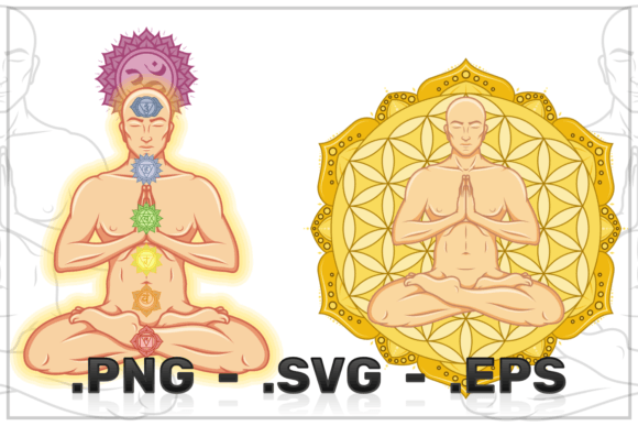 Man Meditating with Flowers Graphics