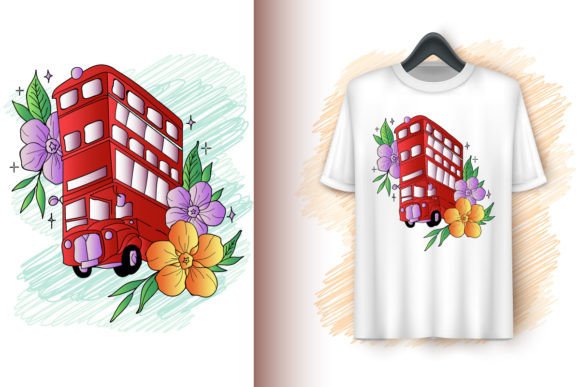 Red Bus with Bouquet of Flowers