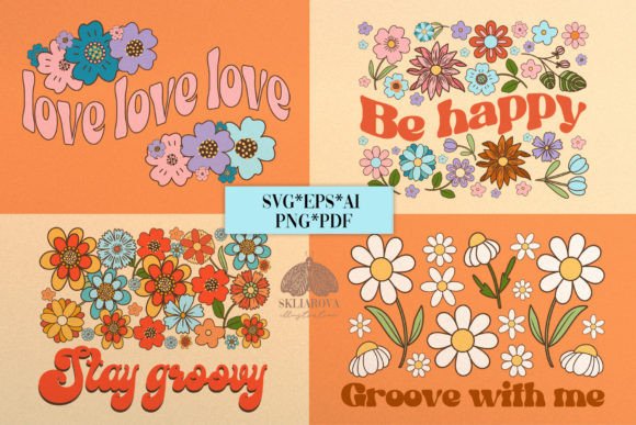 Retro Groovy Flowers Graphics for Crafters