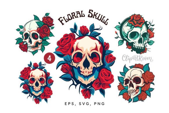 Skull and Roses Graphics for Gothic Branding