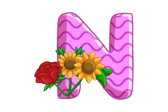 Spring Flowers Icons Alphabet N Graphics