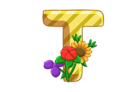 Spring Flowers Icons Alphabet T Stock for Blog and Web Design