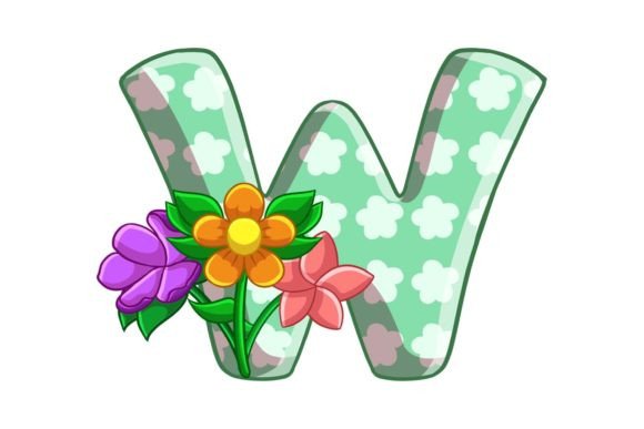 Spring Flowers Icons Alphabet W Stock for Graphics and Illustrations