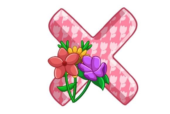 Spring Flowers Icons Alphabet X Stock for Graphics and Illustrations