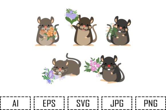 The Mouse Brings Flowers - A Graphic Design Asset for Creative Sellers