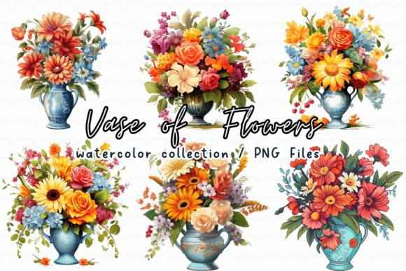 Vase of Flowers Watercolor Clipart Graphics