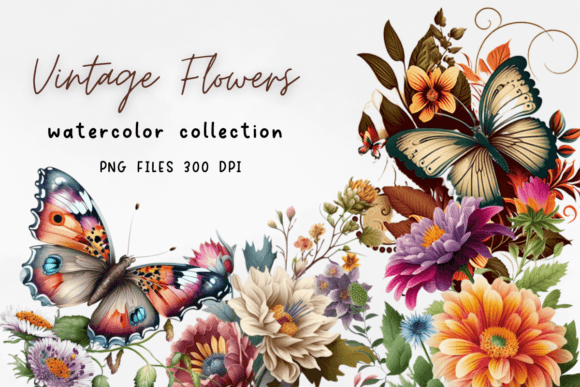 Vintage Flowers Watercolor