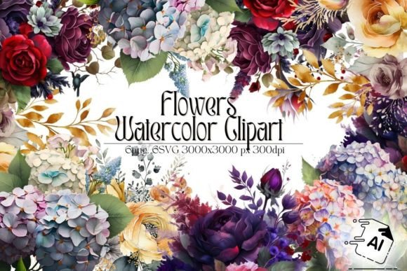 Watercolor Flowers Graphics for Crafting