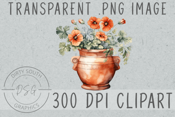 Watercolor Potted Flowers Graphics