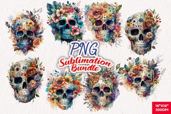 Watercolor Sugar Skull Graphics for Crafters