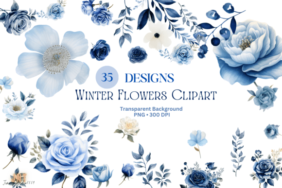 Watercolor Winter Flowers Clipart